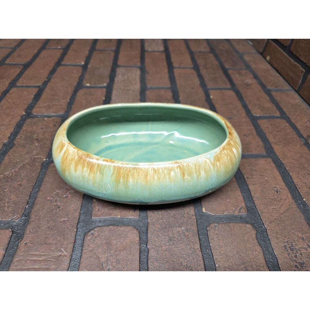 RRP Co Roseville Ohio Pottery USA Teal And Brown Glazed Planter Bowl